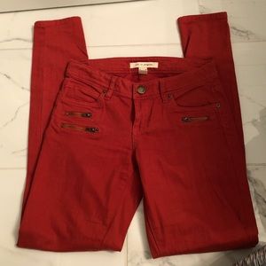 Burnt Orange Denim Jeans with Zipper Details